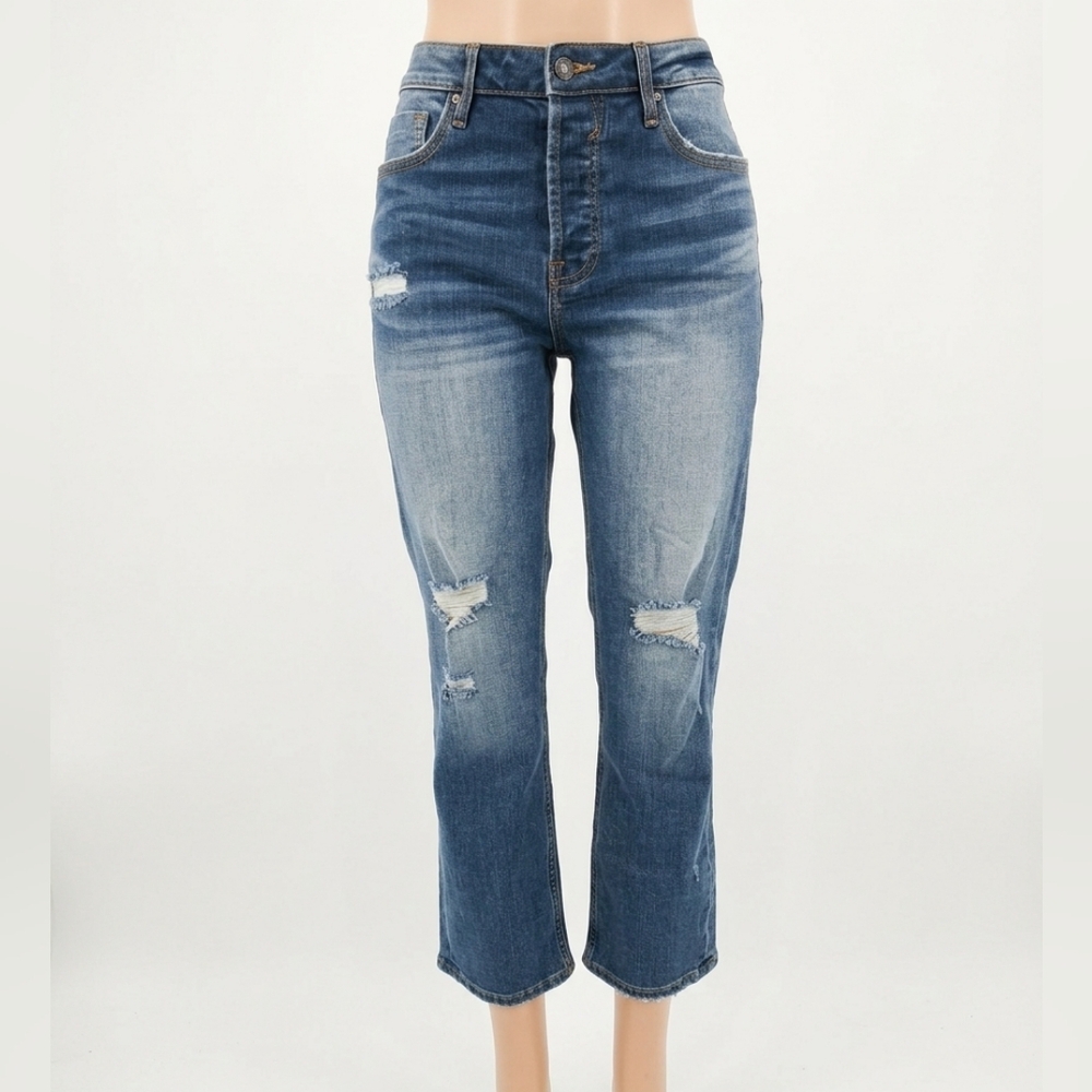 Vigoss Medium Blue High-Rise Cropped Distressed Jeans Size 29